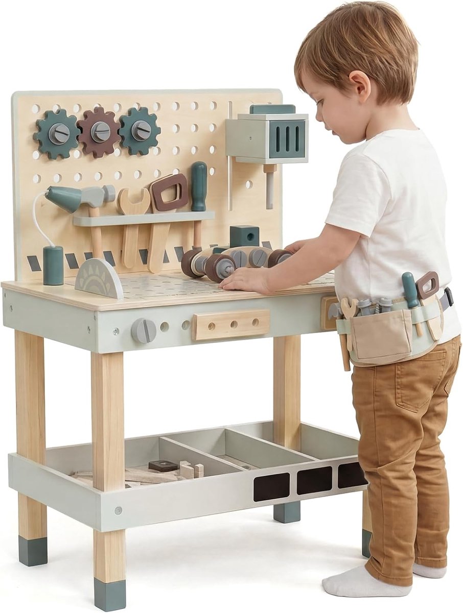 Werkbank voor Peuters, Speelgoed Werkbank met Accessoires, STEM Educatief Bouwset, Cadeau voor Kinderen van 3+ Jaar