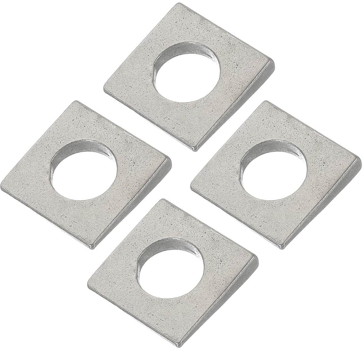 Vierkante sluitringen, afgeschuind, M16, 4 stuks, dikte 2 tot 7,3 mm, 304 roestvrij staal, sluitringen voor nivellering, bevestiging, zilverkleurig beslag