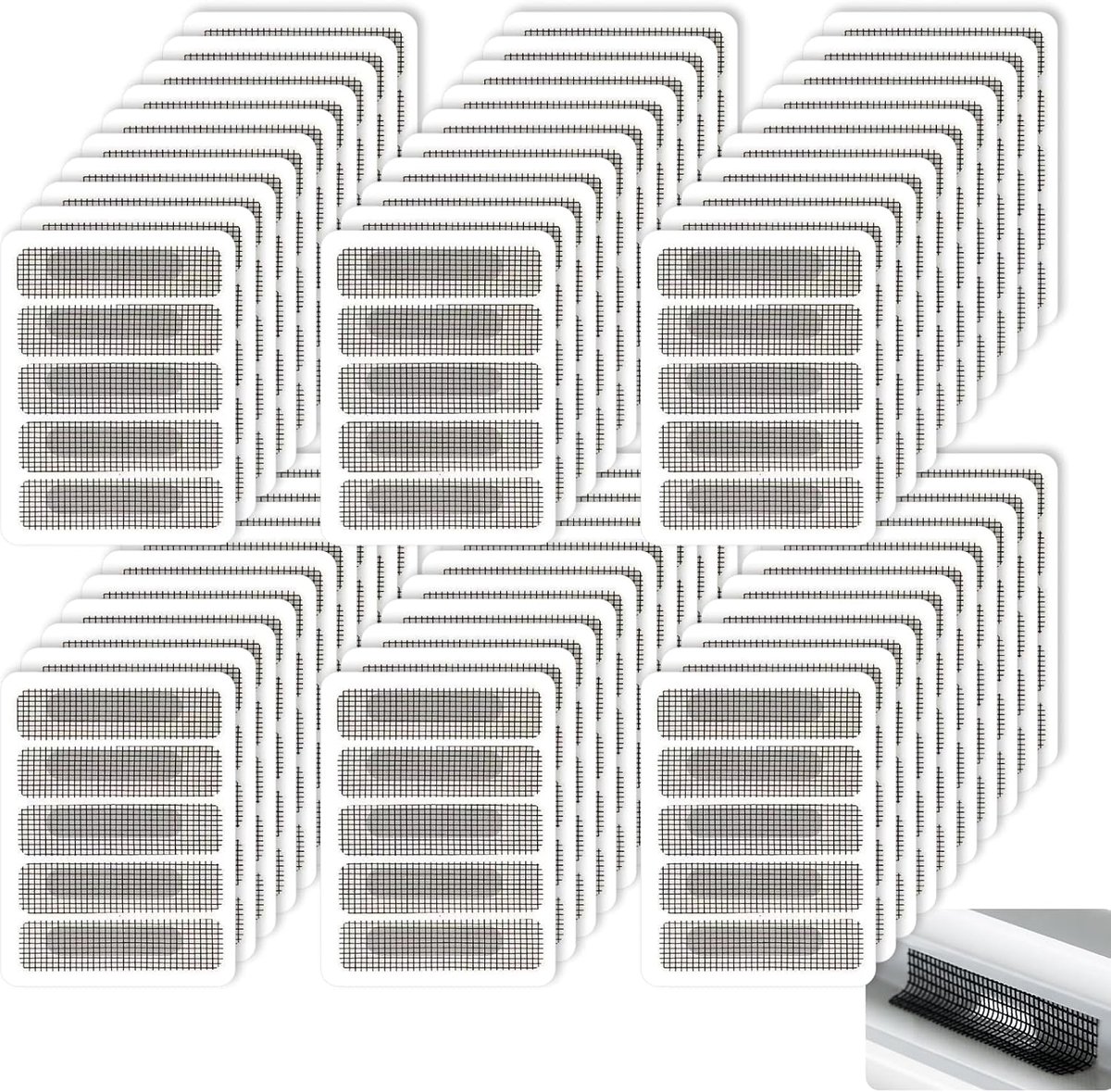 reparatieset, 60-delig, zelfklevende insectenbescherming, reparatietape van glasvezel, waterdichte vliegennet-patches voor ramen, deuren, tenten en caravans, anti-muggenbescherming