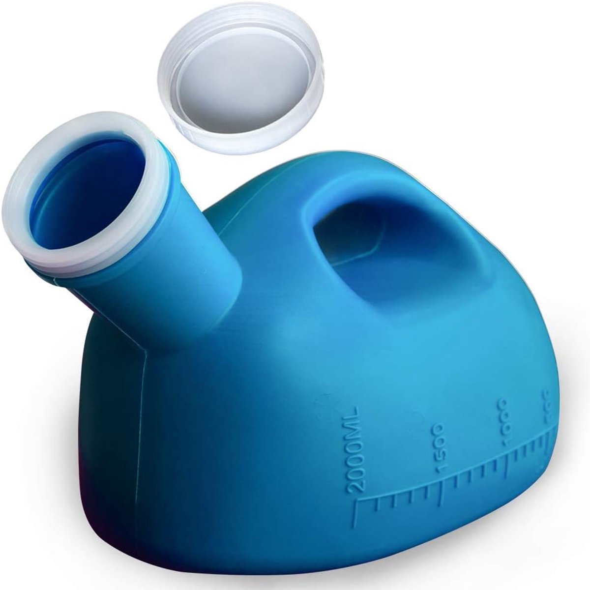 Urinoir voor mannen met deksel. Spatvrije urinebekers met een grote inhoud van 2000 ml/66 oz voor gebruik in het ziekenhuis, bij incontinentie, voor ouderen, op reis en op de camping