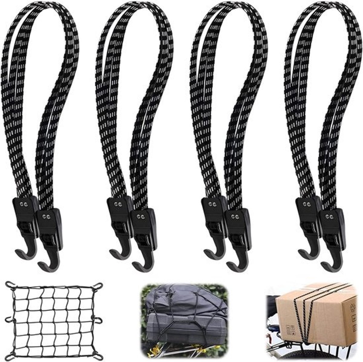 Bagagedragersets - Spanbanden - Bagage Vervoeren - Verstelbaar met Haken - 60-110 cm - Zwart