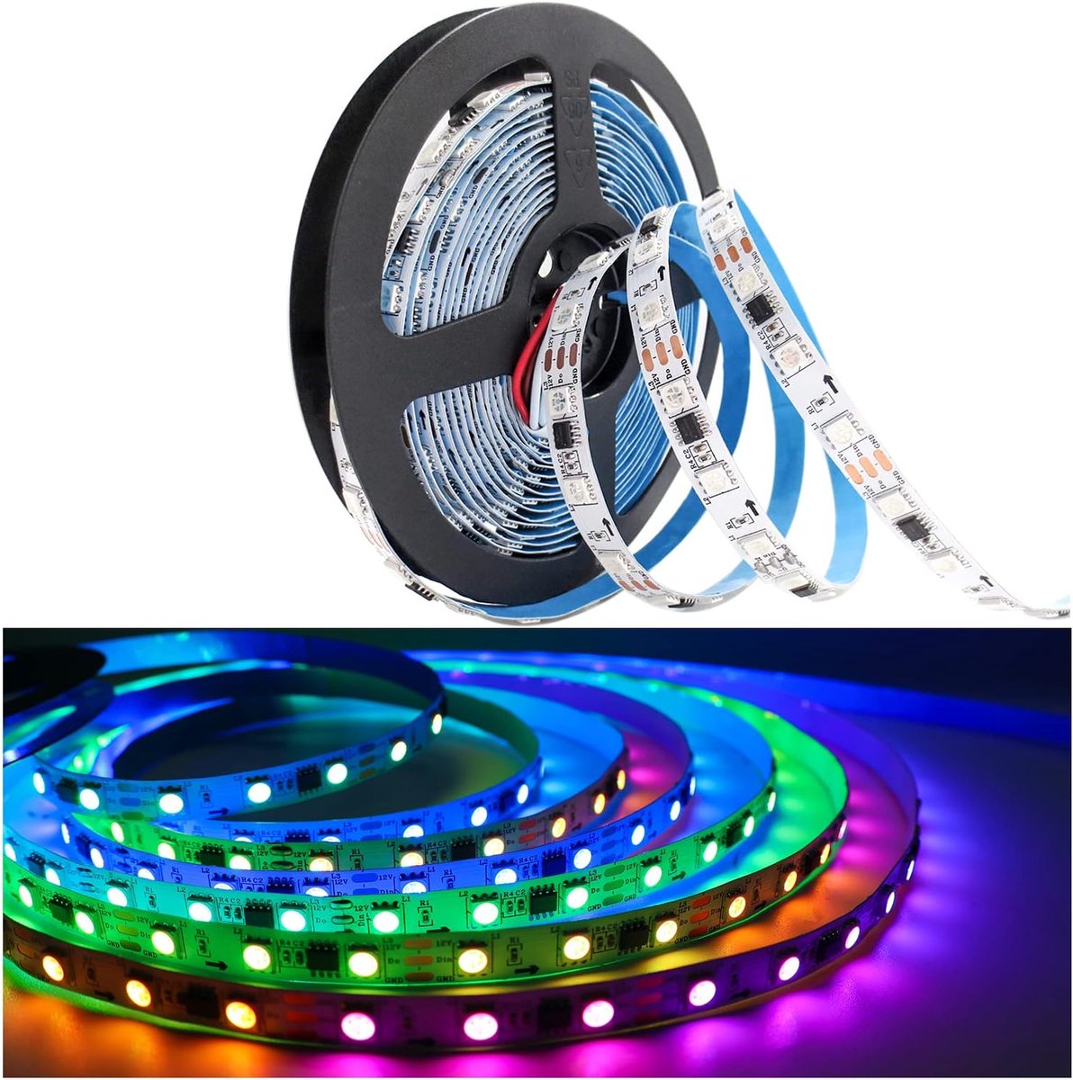 12V WS2811 LED strip licht, RGB pixel Ledstrip 5m 300 LEDs IP30 flexibele witte PCB full colour individueel adresseerbare intelligente lichtstrip externe 1 IC-besturing 3 LED's