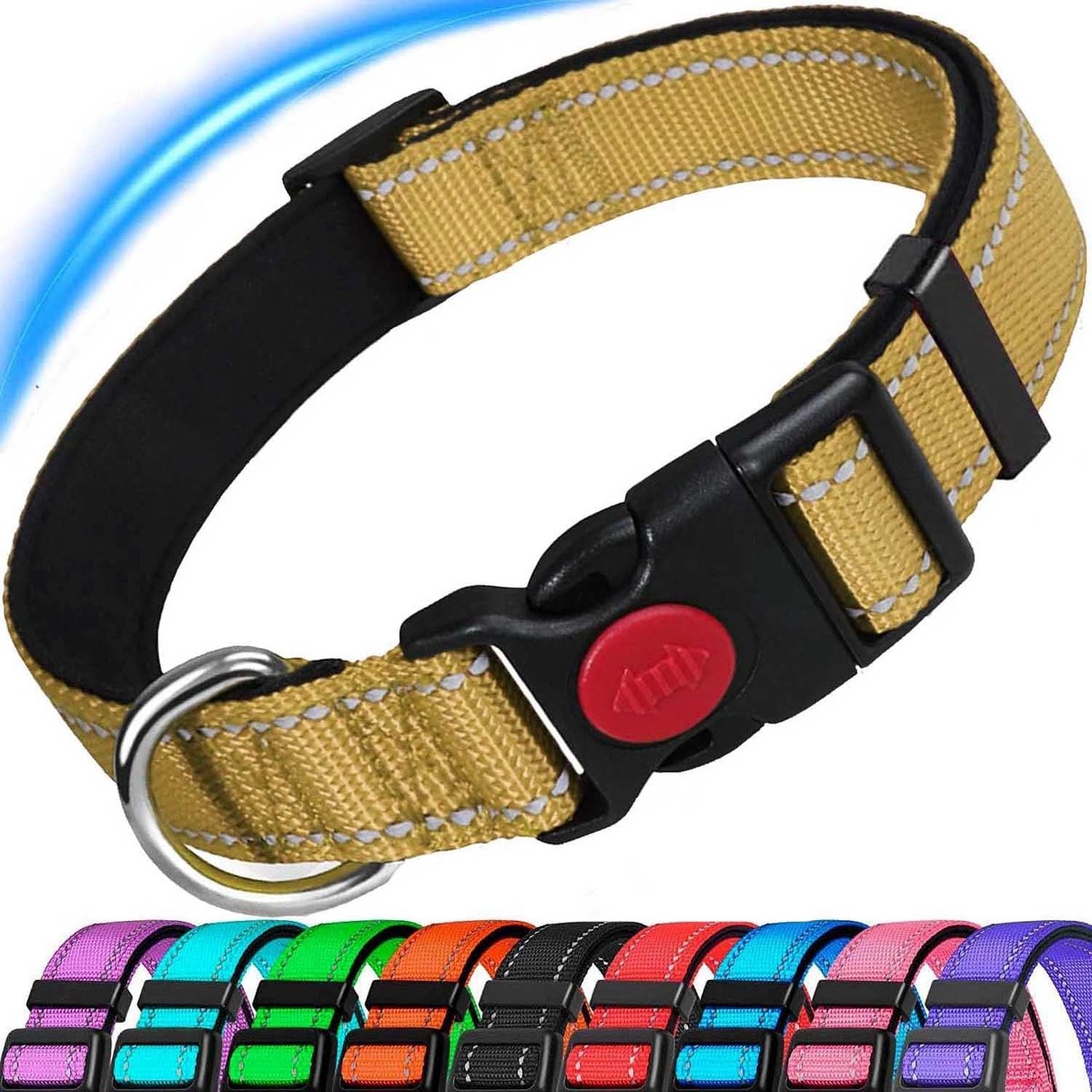 Collar, Reflective Dog Collar, Padded Breathable Soft Neoprene Nylon Pet Collar Adjustable for Medium Dogs