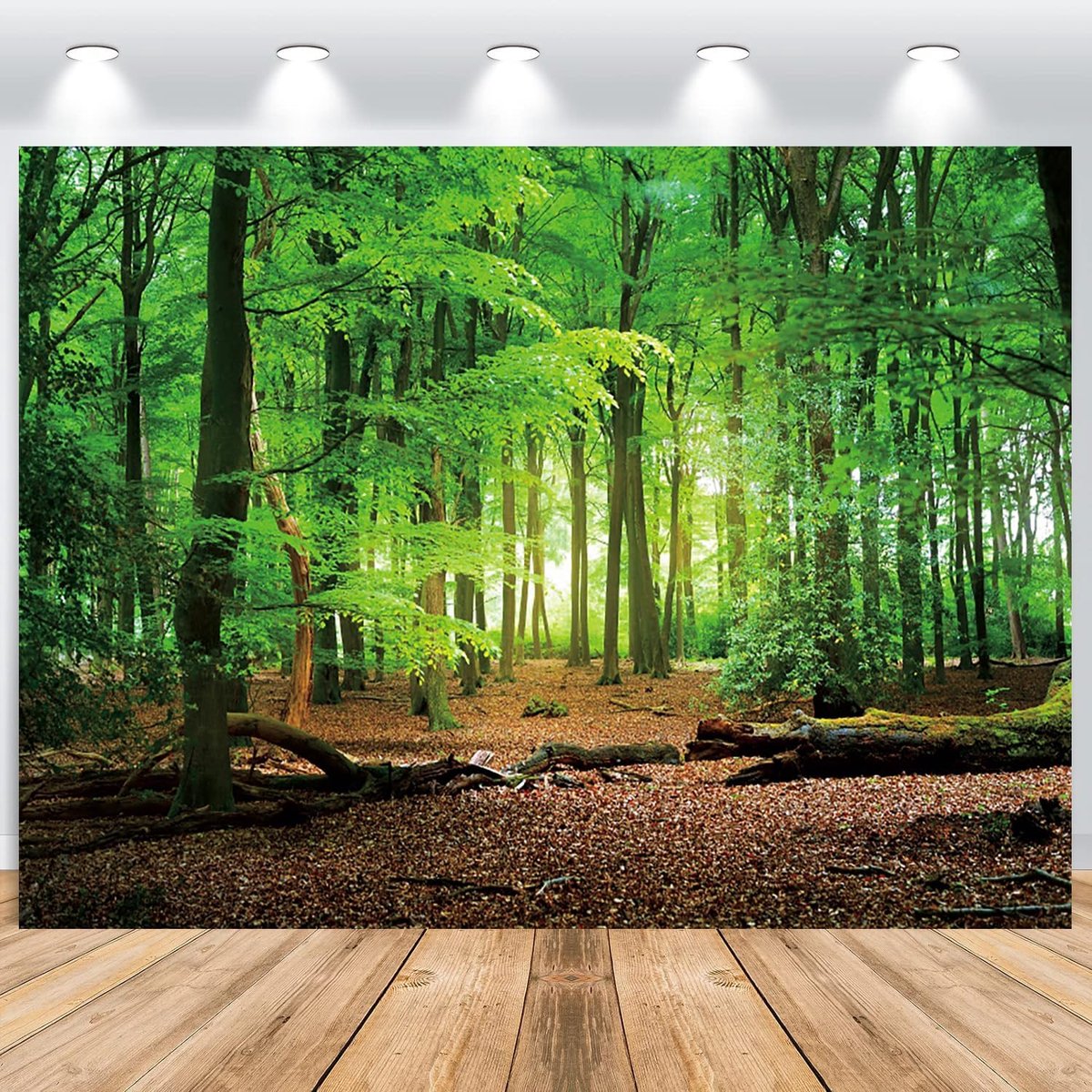 2,7 x 1,8 m, lentegroen bos jungle camping fotoachtergrond, vinyl fotografie-achtergrond voor verjaardag babyborrel, bosthemafeest, achtergrond voor portretfotostudio's