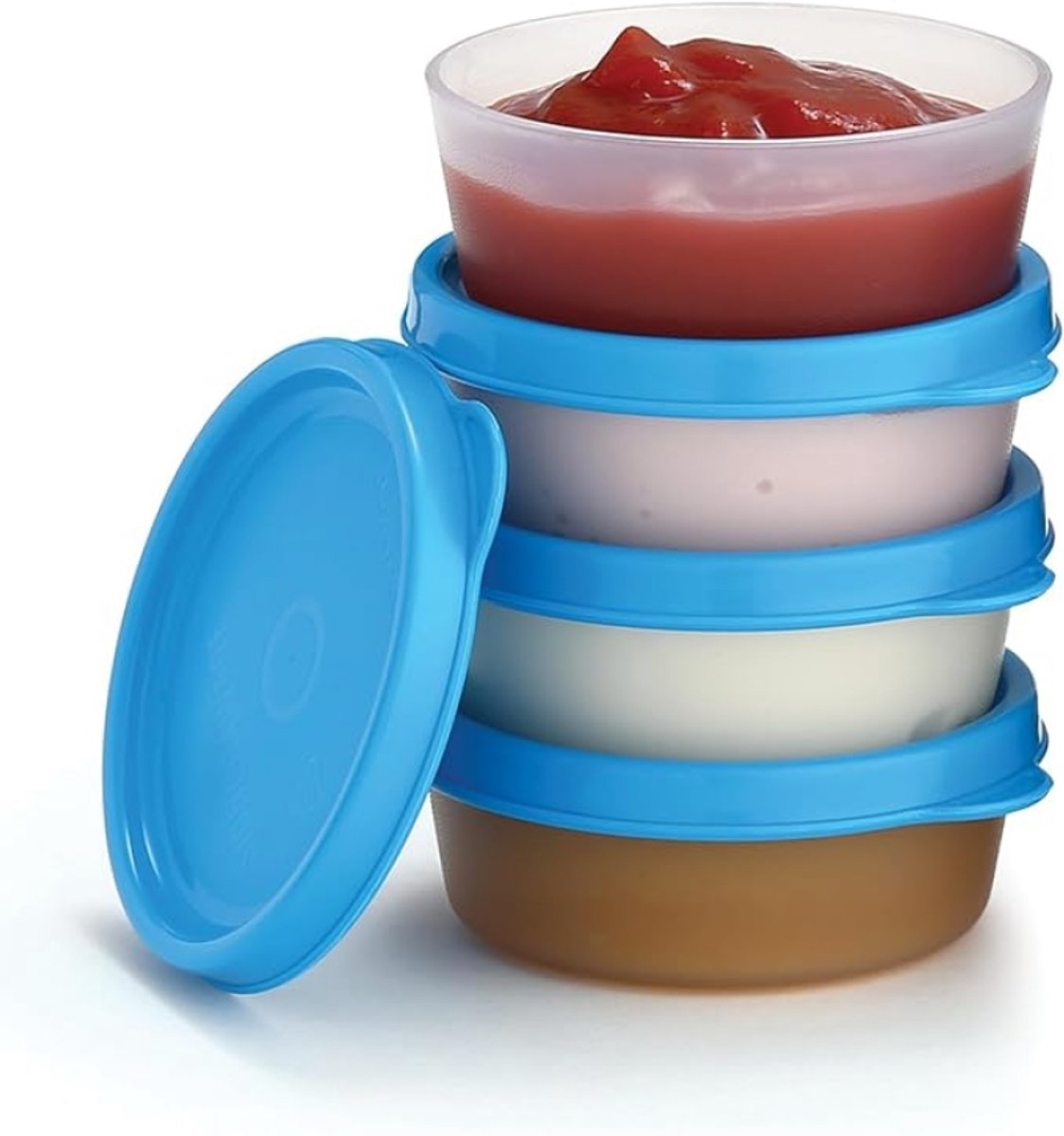 Mini Bewaarbakjes met Deksel – Set van 4 Luchtdichte Plastic Bakjes van 70 ml – Blauw – BPA-vrij, Stapelbaar, Vaatwasser- en Magnetronbestendig