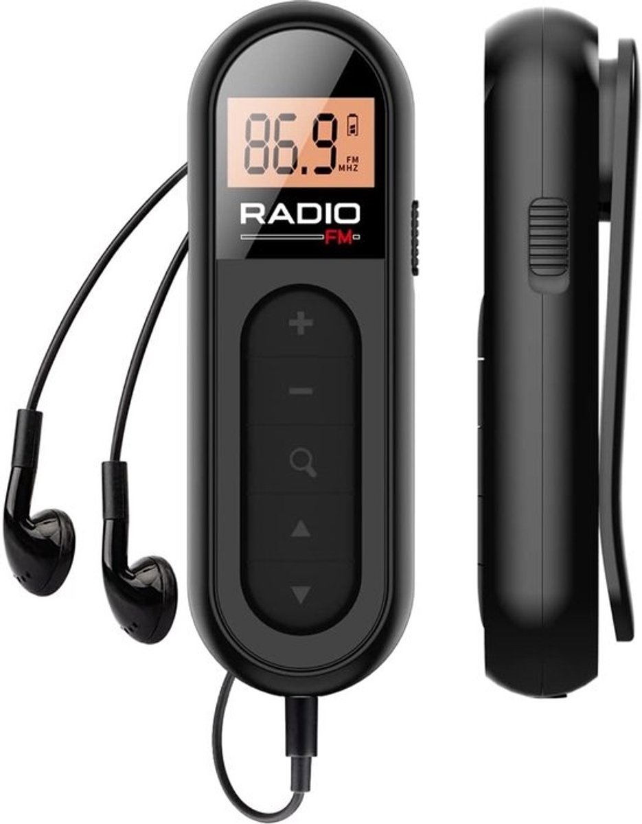 Draagbare FM Radio - Zakradio Digitaal - Sport en Wandelen - Automatisch Zenders Zoeken - Compact Formaat - Zwart