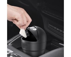 Ulisem - Mini Prullenbak Auto Bekerhouder 520ml - Auto Prullenbak - Compact - Ruimtebesparend - ABS Zwart - Voor Auto Kantoor Thuis - Mini Afvalbakje Met Deksel - Bekerhouder Prullenbak - Auto Toebehoren - Afvalbakje Auto - Prullenbakje Bureau