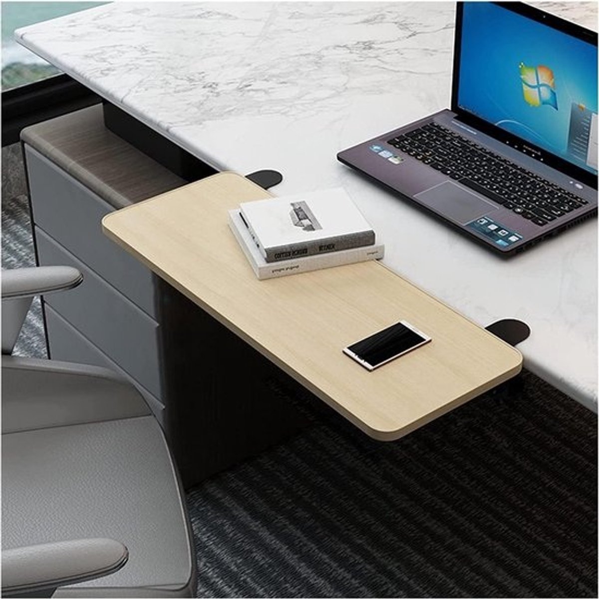 Bureau Verlengstuk - Bureau Extension - Comfortabel Werken - Klembevestiging Zonder Boren - 65 x 25 cm - Geel