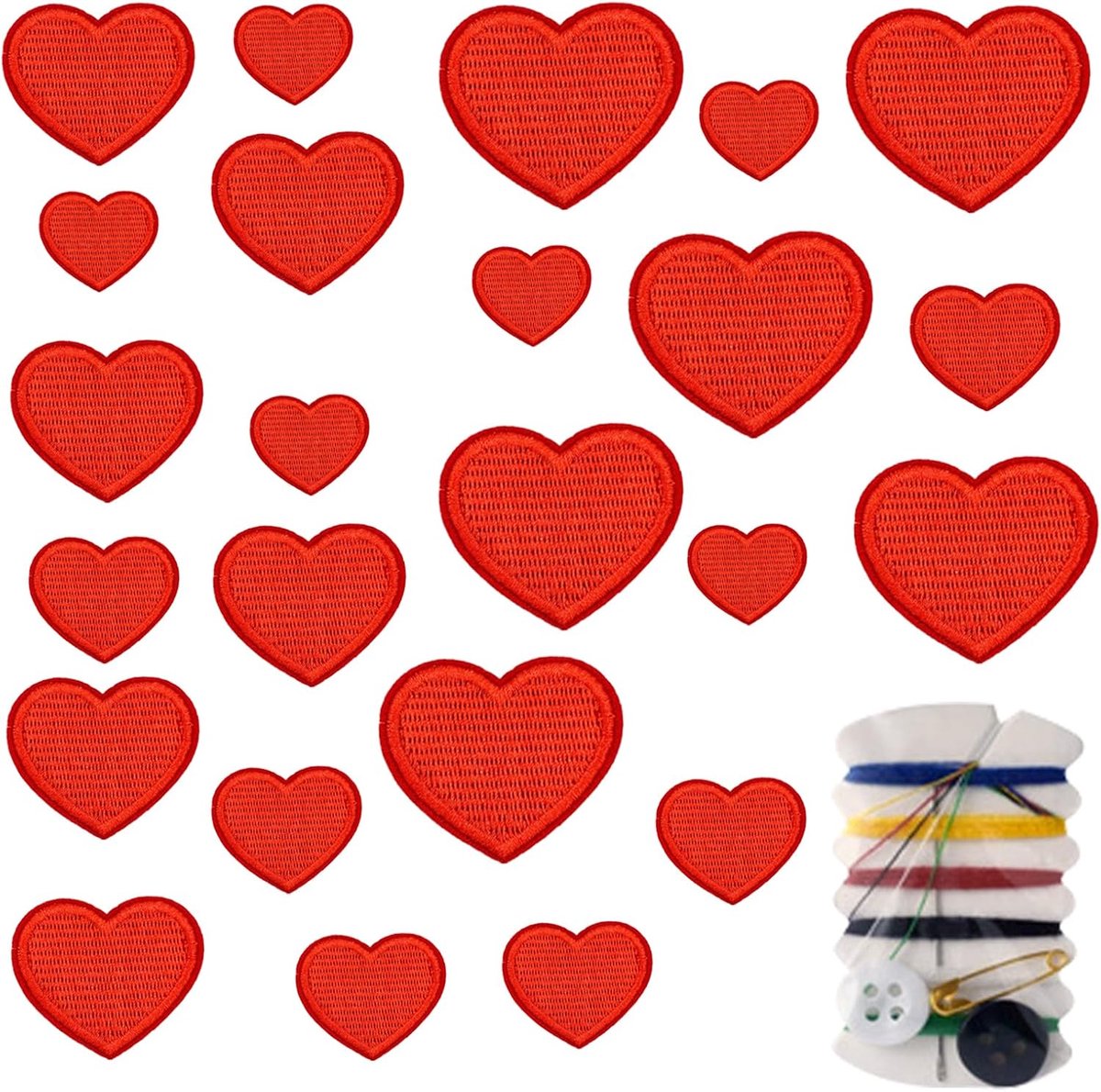 Dailygoods- Borduurpatches Hartvormig - 24 Stuks - Viltmateriaal - Strijkpatches - 4 Maten - Zacht en Comfortabel - Kleurvast en Duurzaam