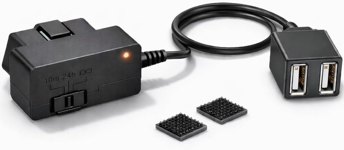 Constante stroomkabel voor Garmin Dash Cam 46, 57, Mini & Tandem - Vervangingscompatibel met 010-12530-23 - Continue stroom bij parkeergebruik - dubbele USB-uitgang met batterijbescherming
