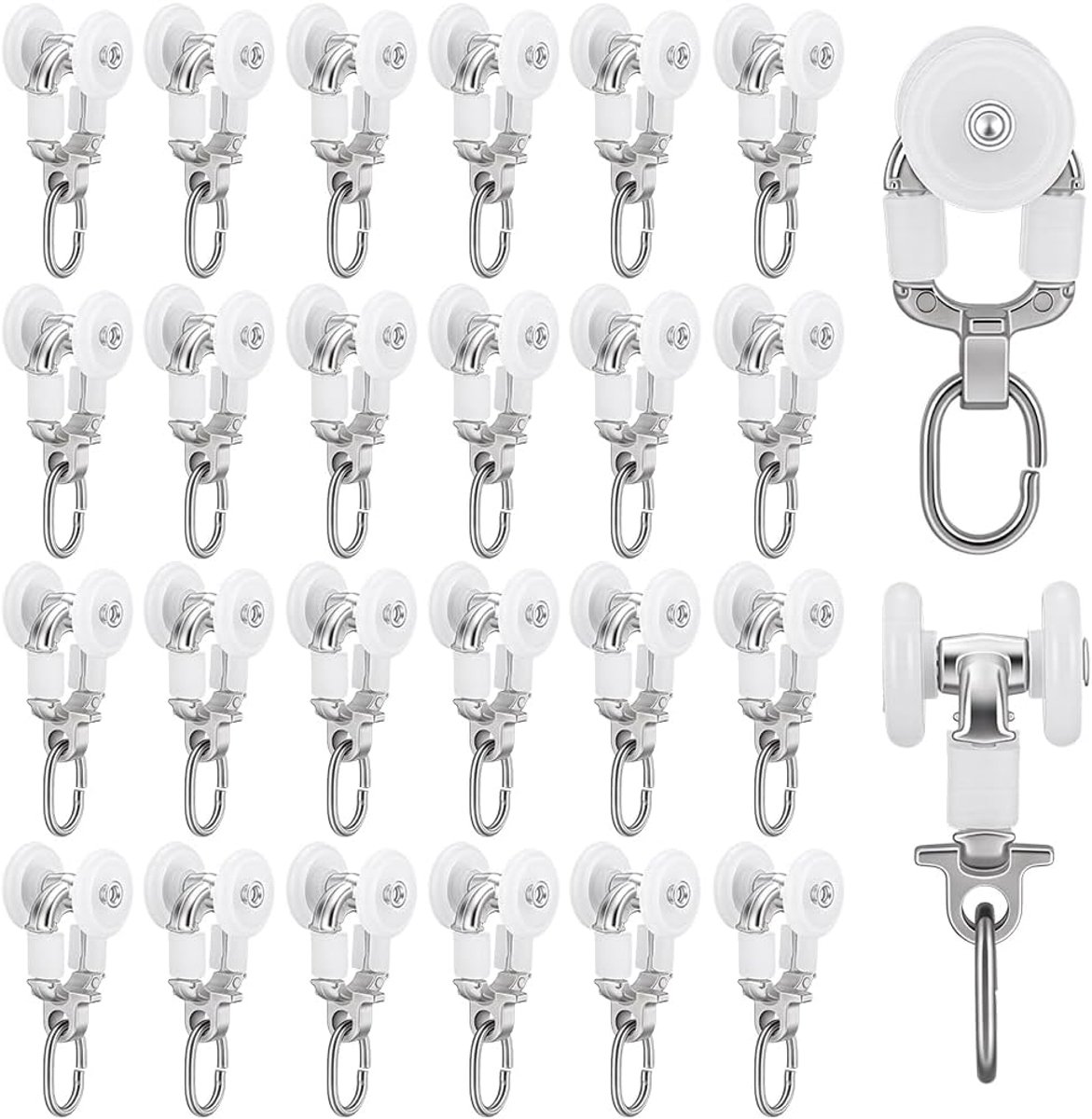 Dailygoods- Gordijnrollers 30 Stuks - Plafond Gordijn Runners - Glijders - Schuifhaken - Decoratie - 26,5 mm x 14,5 mm - Gordijnhaken