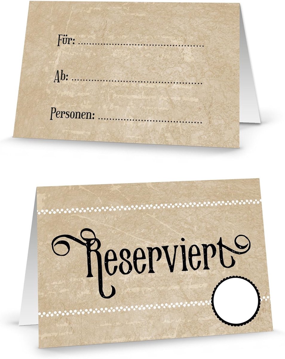 25 stuks gereserveerde borden crèmekleurige neutrale tafelkaarten, vouwkaarten, bruin-beige, om neer te zetten, tafelreservering, hotel, restaurant, gasten, bruiloft, communie, doop, verjaardag