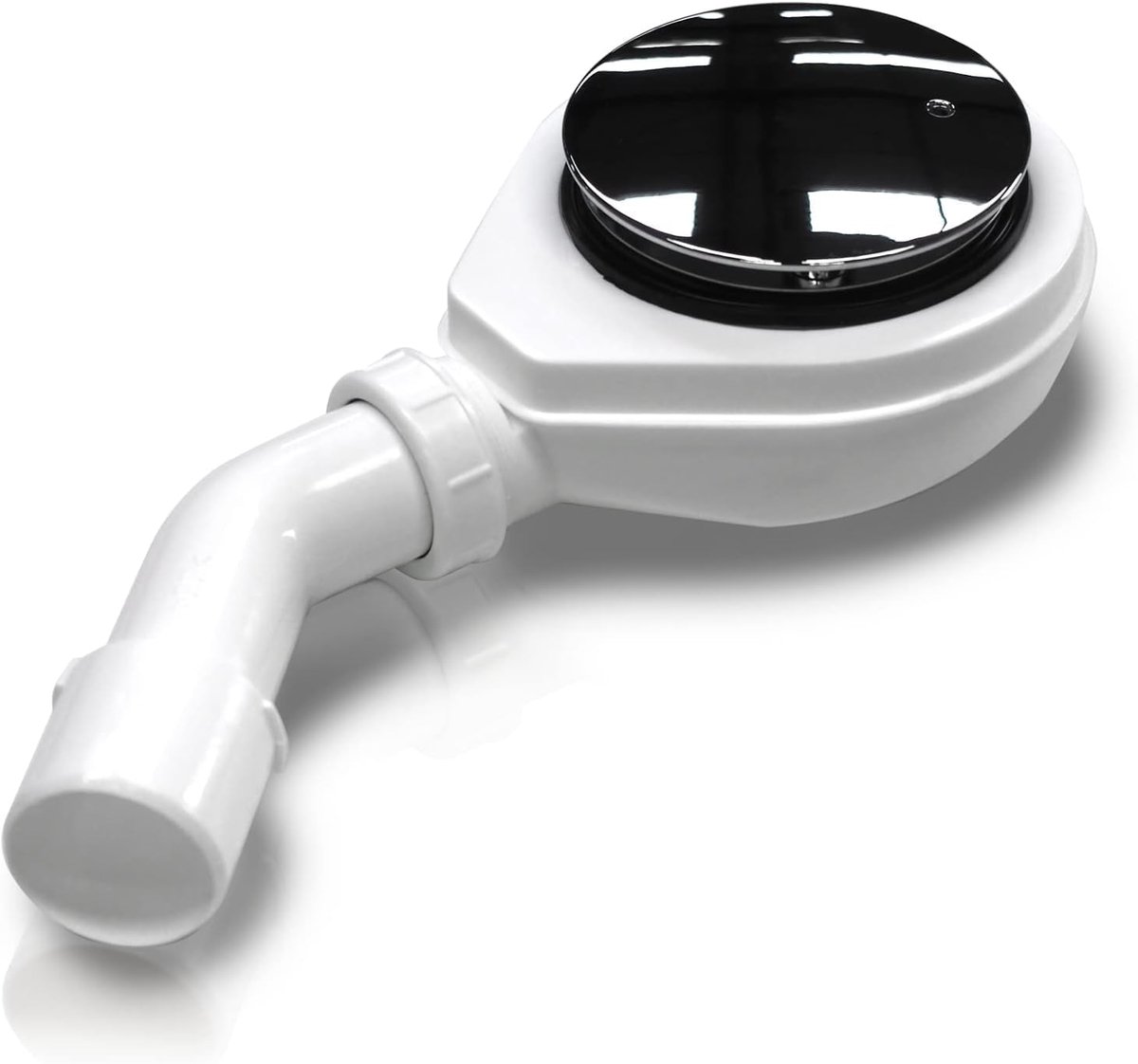 Afvoergarnituur set douche douchebak sifon 90 mm inbouwhoogte van 65 mm met geurstop en haarzeef incl. doucheafvoer plat verchroomde afdekkap afvoerboog DN 40/50 mm