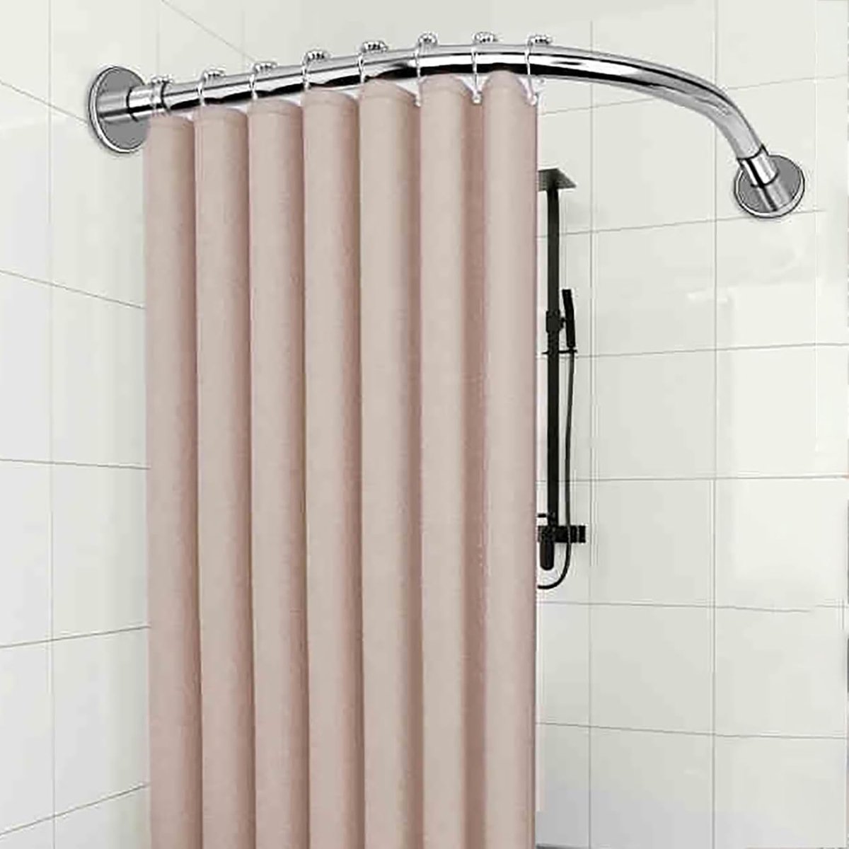 Douchegordijnstang roestvrij staal, L-vormige hoek douchegordijnstang zonder boor voor badkamer badkuip, 70-95 x 90-130 cm verstelbare lengte