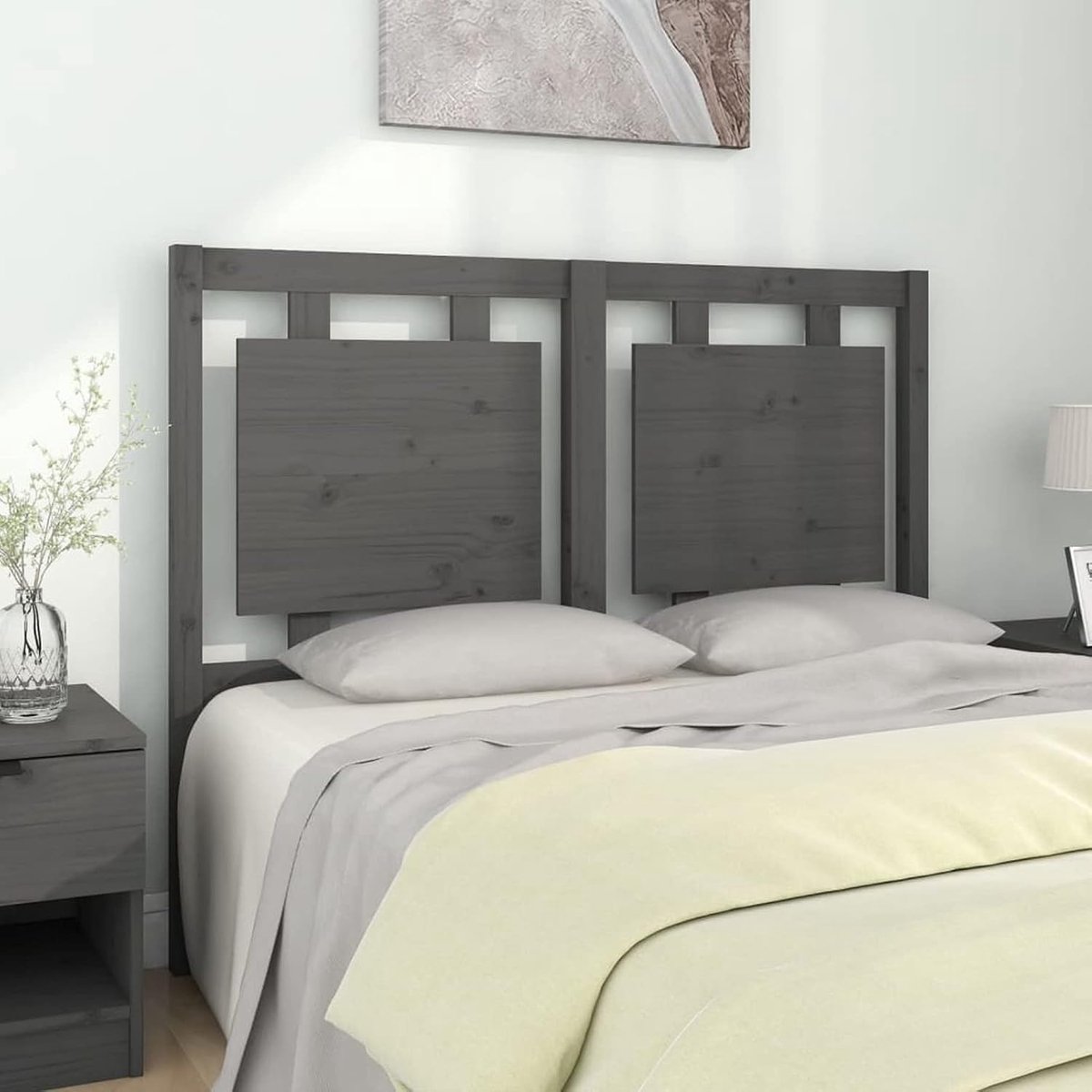 Hoofdbord, rugleuning, voor bed, met vakken, meerdere lagen, hoofdeinde, modern, met opbergruimte, 125,5 x 4 x 100 cm, B, grijs