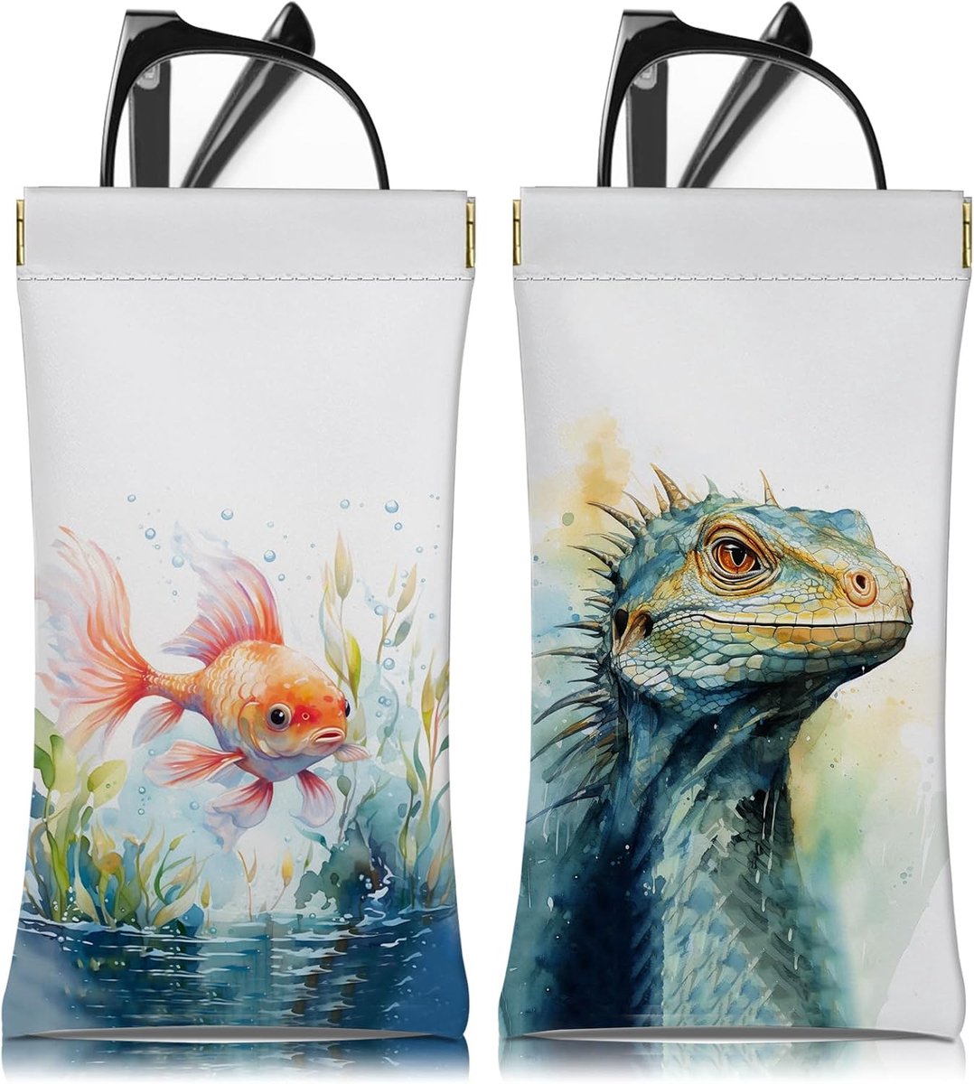 2 STKS Bril Lenzenvloeistof Zonnebril Case Pouch Zachte PU Lederen Leuke Esthetische Met Reinigingsdoek voor Jongens Mannen Man