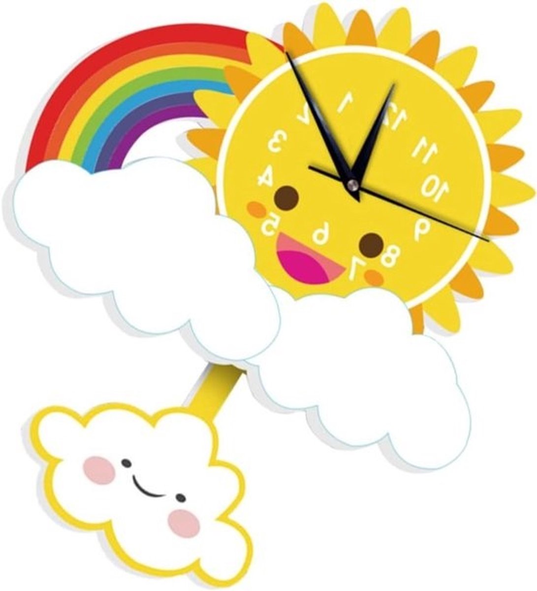 Kinder Wandklok - Decoratieve Klok Swing Klok - Kinderkamer Inrichten - Creatief Zon Regenboog Design - 39.7*28 cm - Meerkleurig