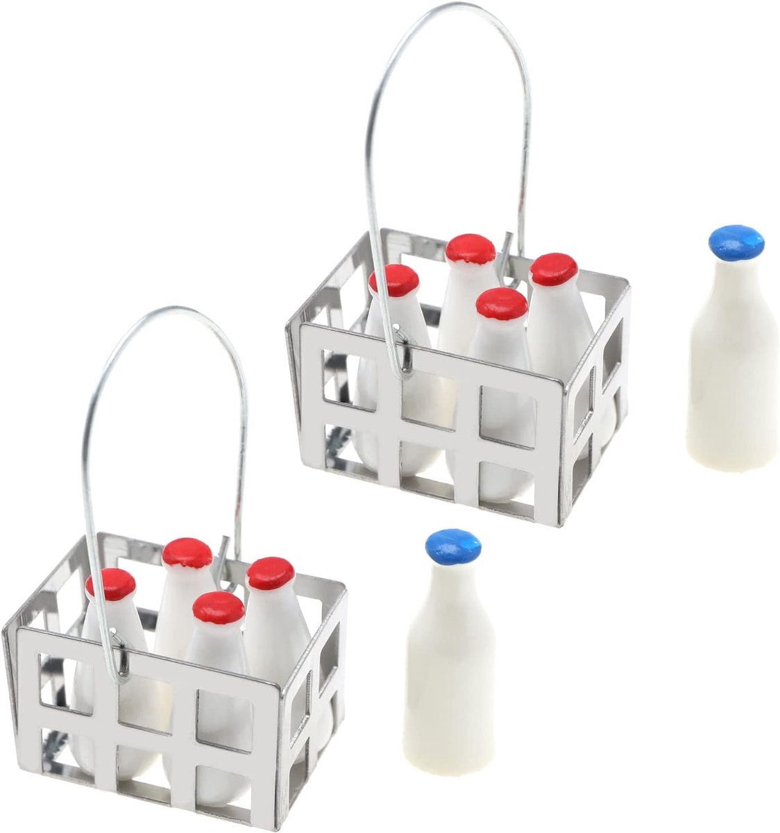 Dailygoods- Melkfles Set 10 Stuks - Miniatuur Melkfles - Melkmand 2 Stuks - Poppenhuis Accessoires - Hars/Legering - 1/6 of 1/12 Schaal - Poppenhuisac