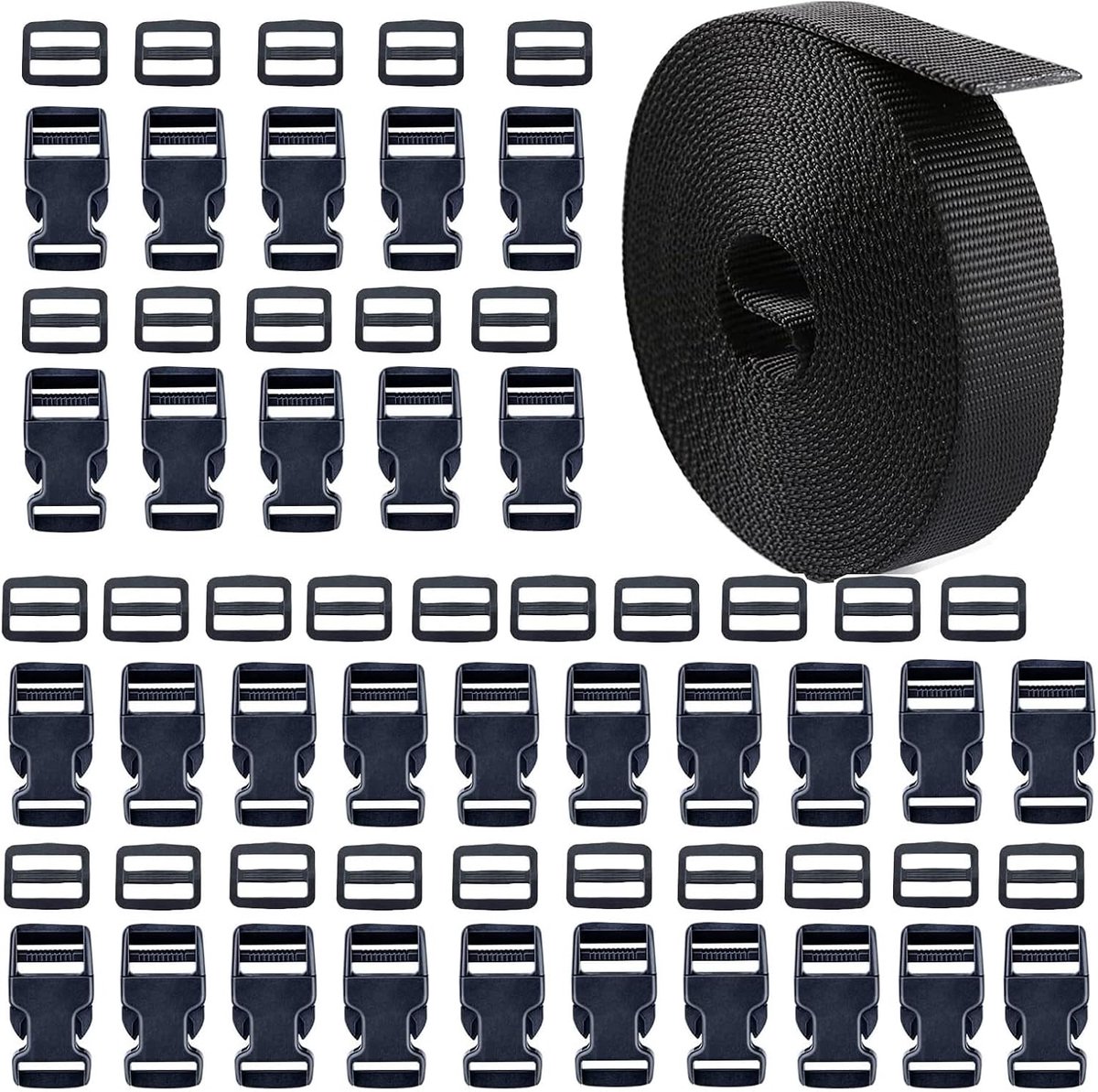 Dailygoods- Kunststof Gespset 30 Stuks - 10 Meter Nylon Riem - Slijtvast - Antislip - Duurzaam - Verstelbaar