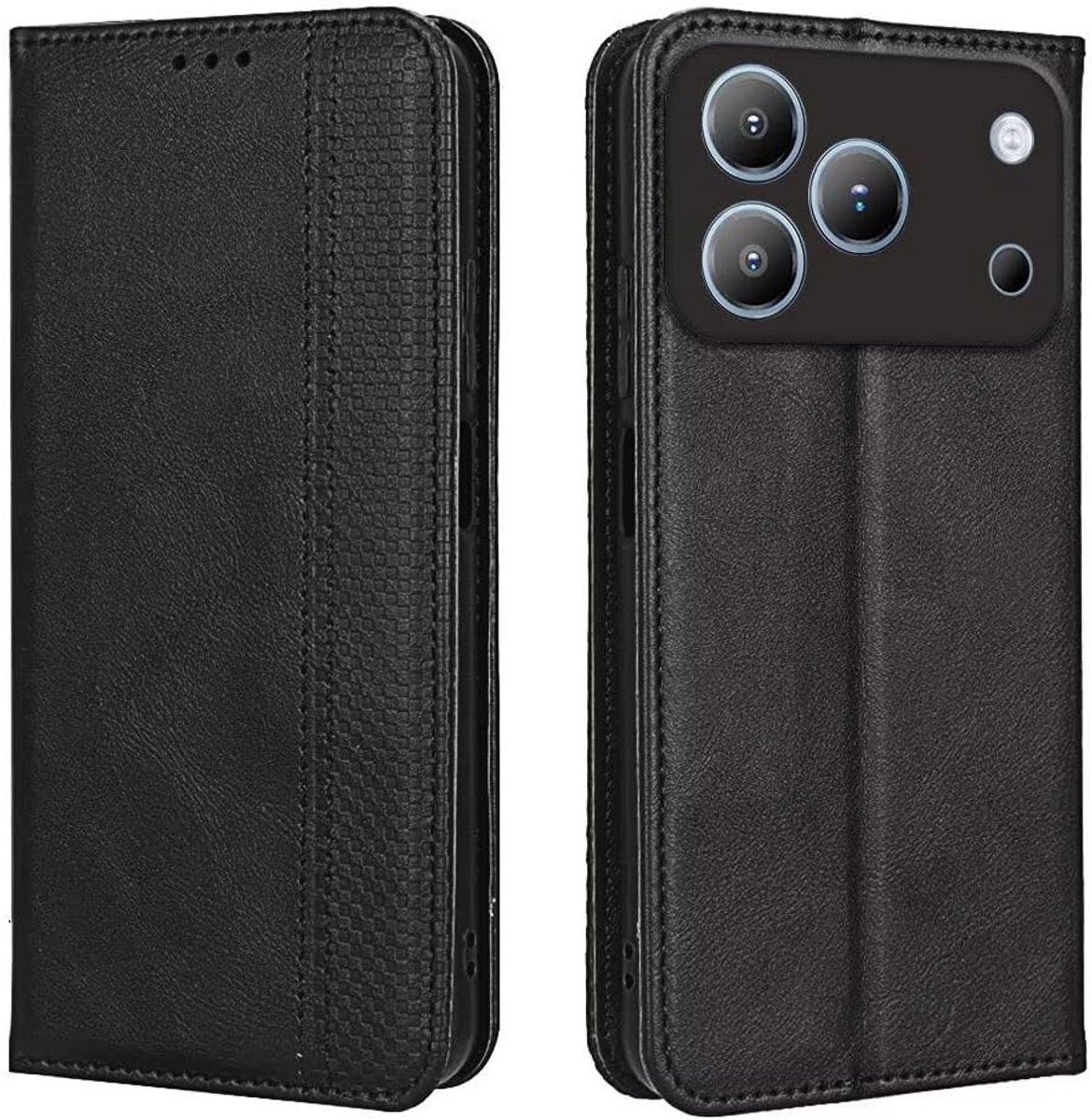 Beschermhoes in boekstijl voor smartphone, compatibel met Blackview Wave 7C (6,56 inch / 16,56 cm), beschermhoes van PU-leer, magneetsluiting - zwart.