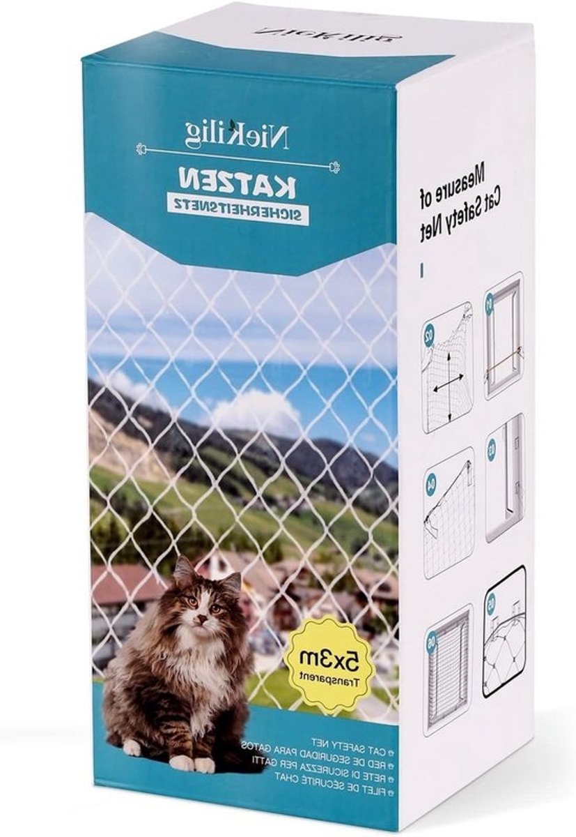 Kattennet voor Balkon - Kattenbeveiliging Net - Veilig Buiten Zitten - Transparant Nylon Materiaal - 5x3m - Transparant