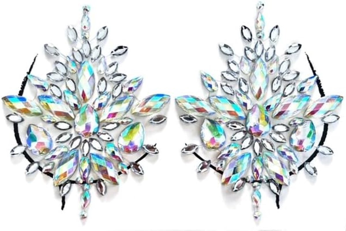 body en borst juwelen edelsteen stickers make-up voor party festival shows 2 stuks (Breast RB)