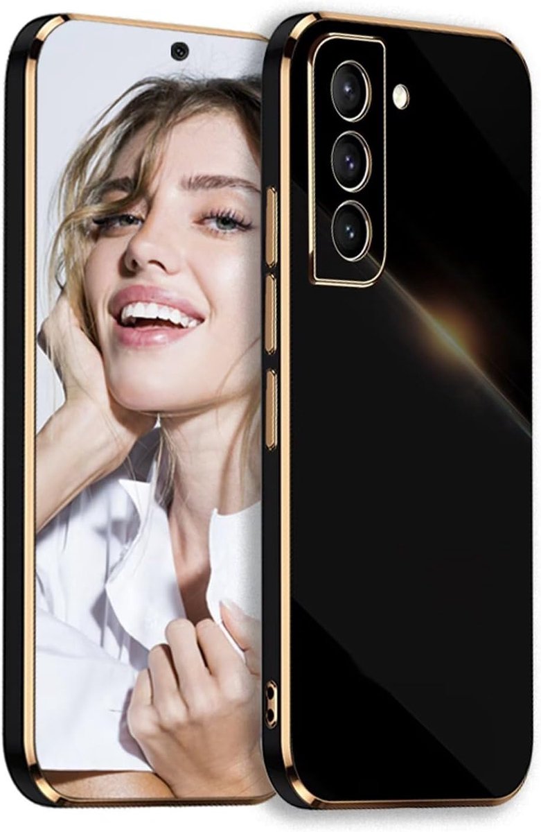 Hoesje voor Samsung Galaxy S21 / S30 Case, Zachte TPU Siliconen Beschermhoes voor Dames en Meisjes, Beschermende Schokabsorptie Gouden Border Plating Telefoonhoes Cover Zwart