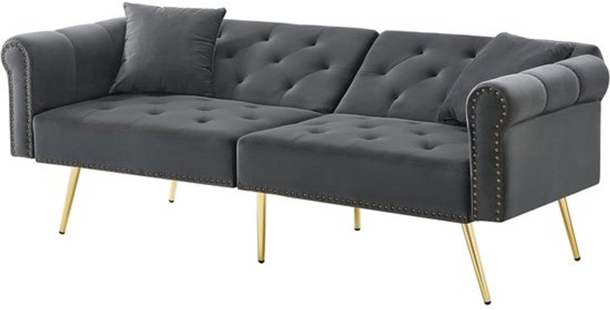 Verstelbare 2-Zits Slaapbank met Fluweel, 178 cm Breed, Goudkleurige Poten