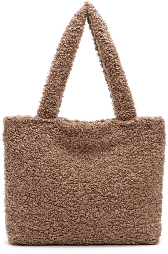 Rechthoekige bruine shopper gemaakt van zachte teddystof.
