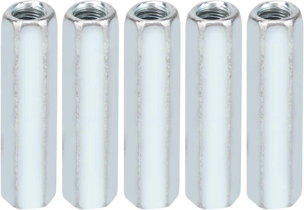 Dailygoods- Koppelingmoer 5 Stuks - M6 X 40mm - Galvaniseerd - Hoogwaardige Koolstofstaal - Corrosiebestendig - Duurzaam en Glad Oppervlak - Moer