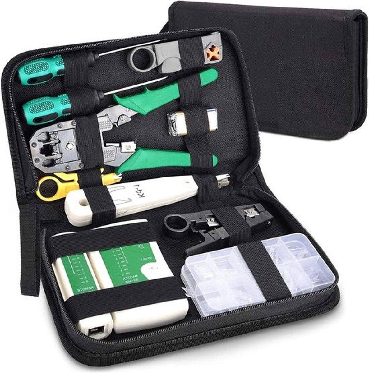 Netwerkgereedschapsset - Netwerk reparatie kit - Netwerkkabels Maken - 9-in-1 Set - 27 x 16 x 5 cm - Zilver
