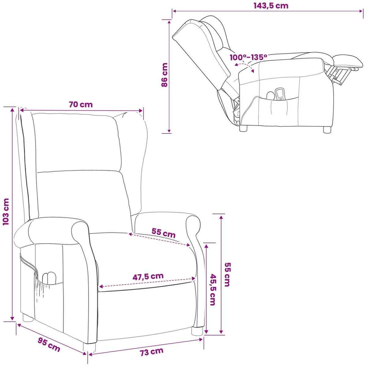 vidaXL - Wingback - elektrische - massage - relaxstoel - Taupe - Stof – foto 7