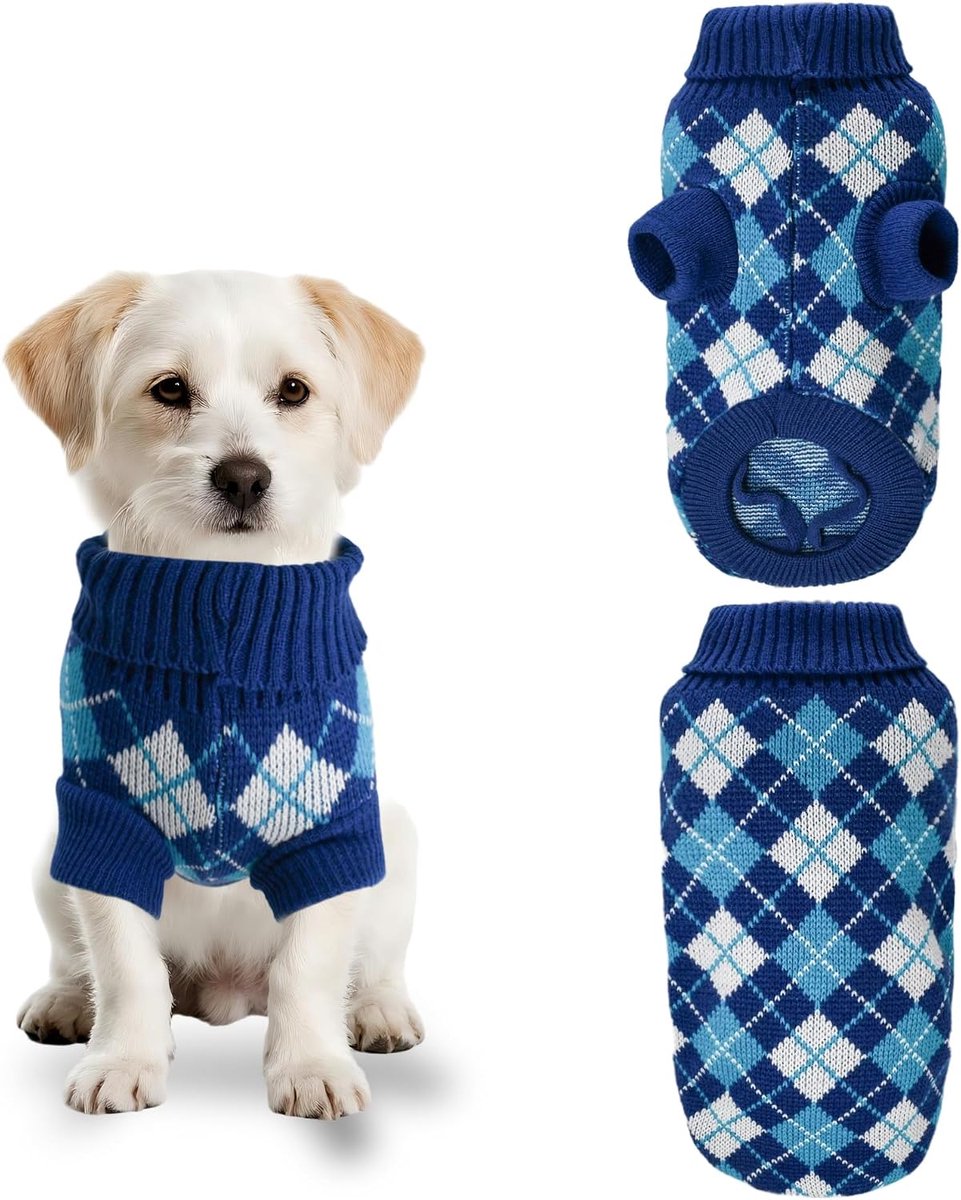 hondentrui kleine rolkraag pullover puppy trui hond zachte comfortabele hondenjas warme jurk voor kleine en middelgrote maat, blauw XL