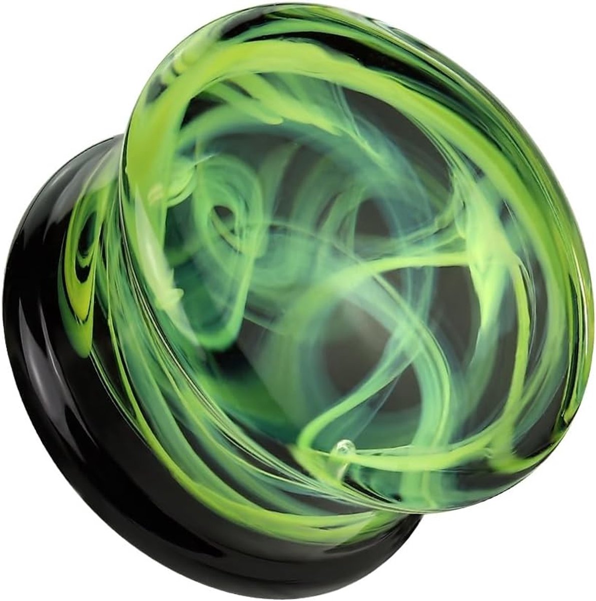 Wervelende rook zwart groen glas oorpiercing oorsieraad tunnel double flare zadelsluiting 6-25 mm