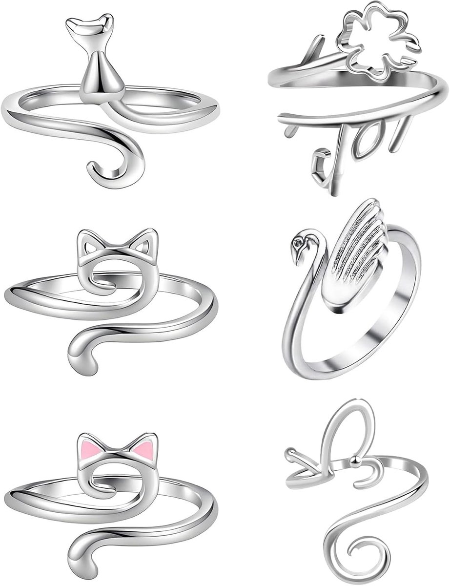 Breien ringen voor vingers, verstelbare ringen met open draadgeleiding, elegant design, accessoires voor haak moeder oma (6 modellen)