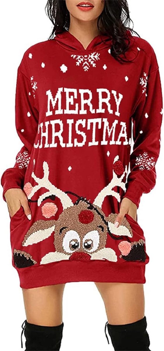 Kersttrui voor dames, grappige kersttrui, sweater, ronde hals, hoodie, rendier, sneeuwvlok, kerstcadeau