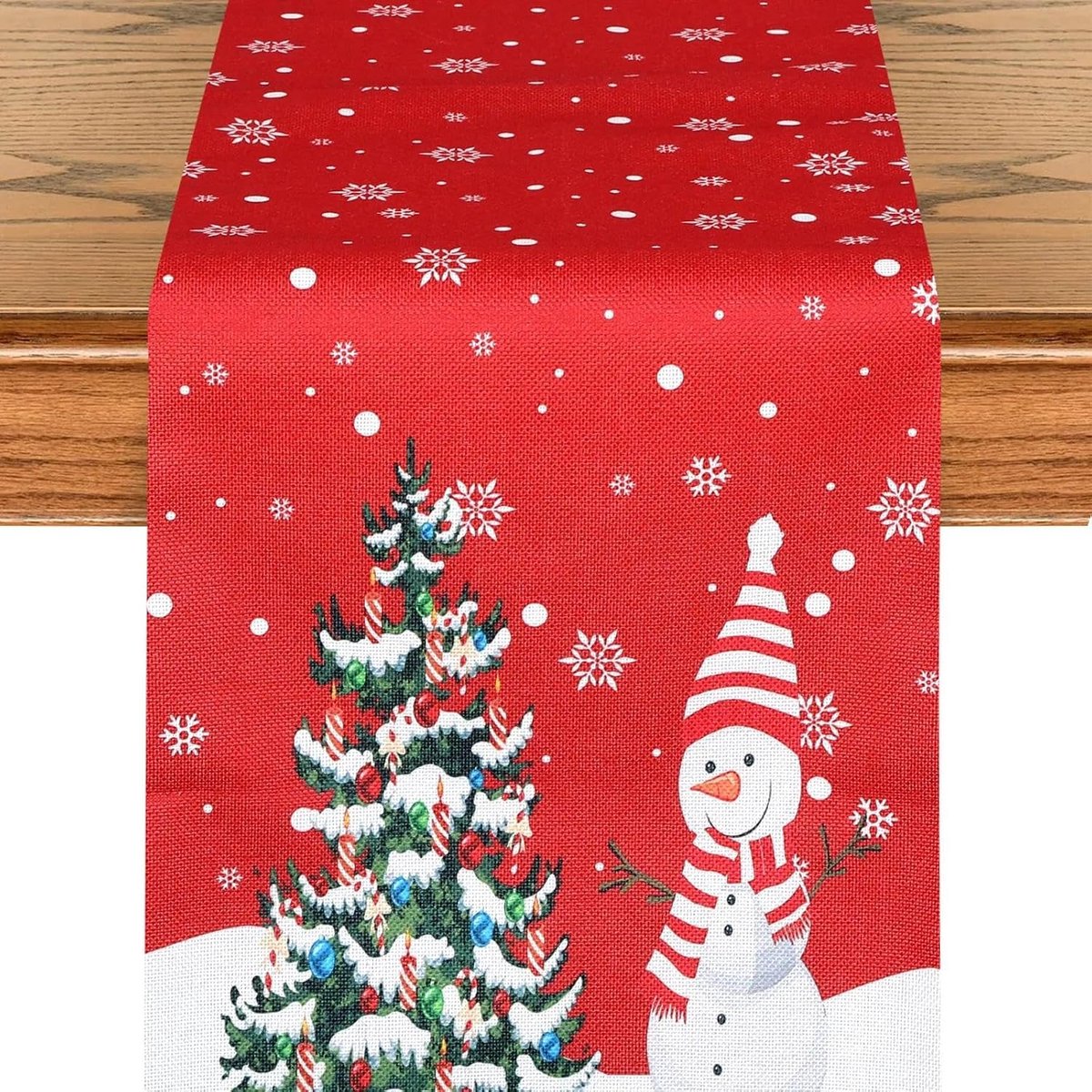 Tafelloper Kerstmis met sneeuwpop, rood, voor kersttafel, decoratie, eettafel, keukentafel, woonkamer, ideaal als tafeldecoratie voor kerstfeest, 33 x 183 cm