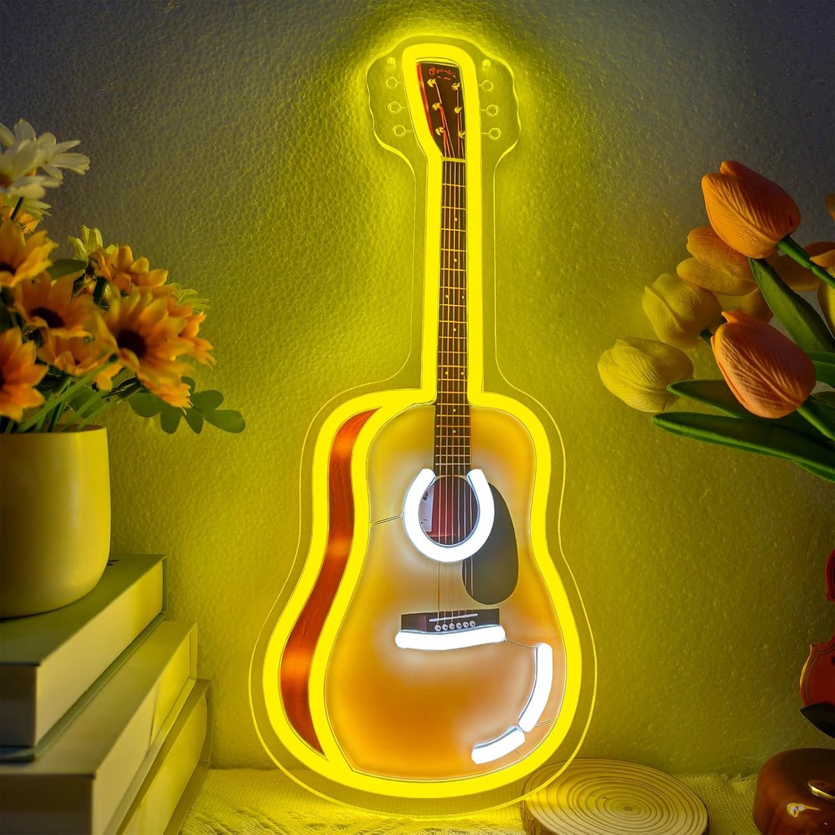 Neonbord voor akoestische gitaar, natuurlijke houtstijl, muziekinstrument, led-neonlicht voor muurdecoratie, USB-aangedreven muziekinstrument, neonbord voor slaapkamer, muziekstudio, bar, feest