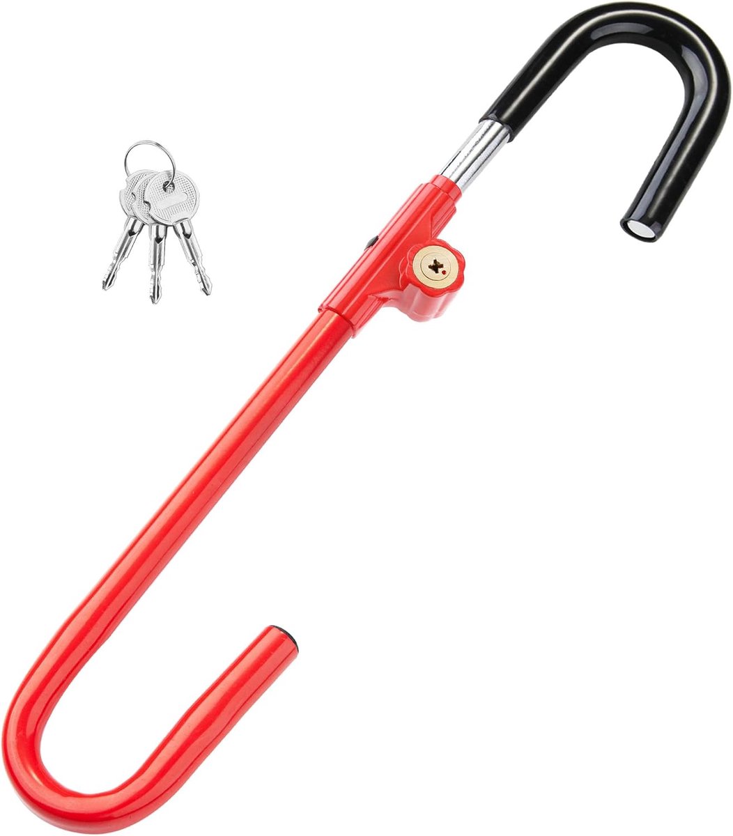 Stuurslot voor voertuigrem, diefstalbeveiliging, verstelbare lengte, geschikt voor afstand tussen stuur en pedaal, 53,3 cm tot 76,2 cm, rood