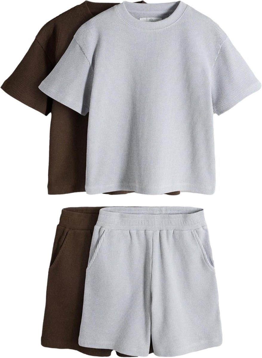 SET Jongen 2-delige pyjamaset van wafeljersey met T-shirt