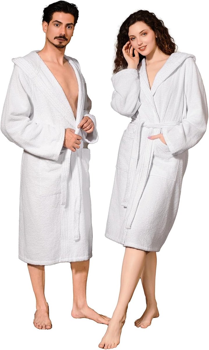 badjas voor dames en heren met capuchon, badstof van 100% katoen Oeko-Tex, zacht, absorberend, Italiaans design