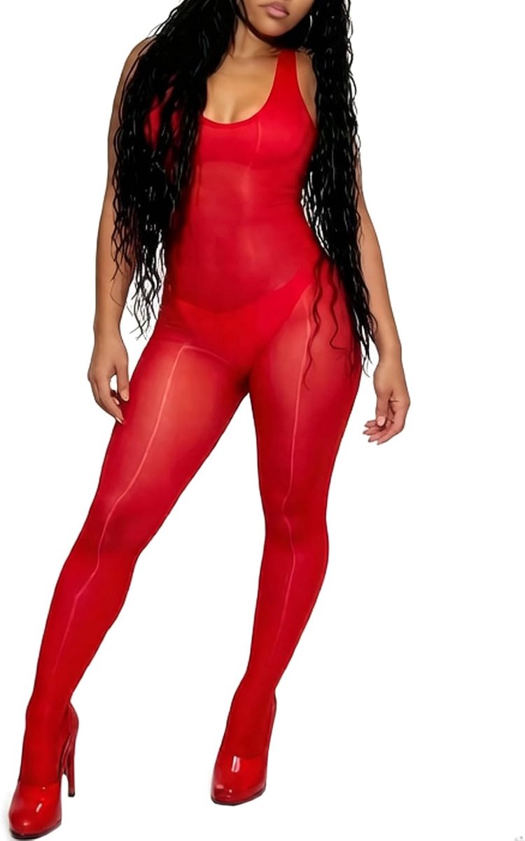 Dames glanzende catsuit bodystocking sexy full-body panty nylon bodysuit