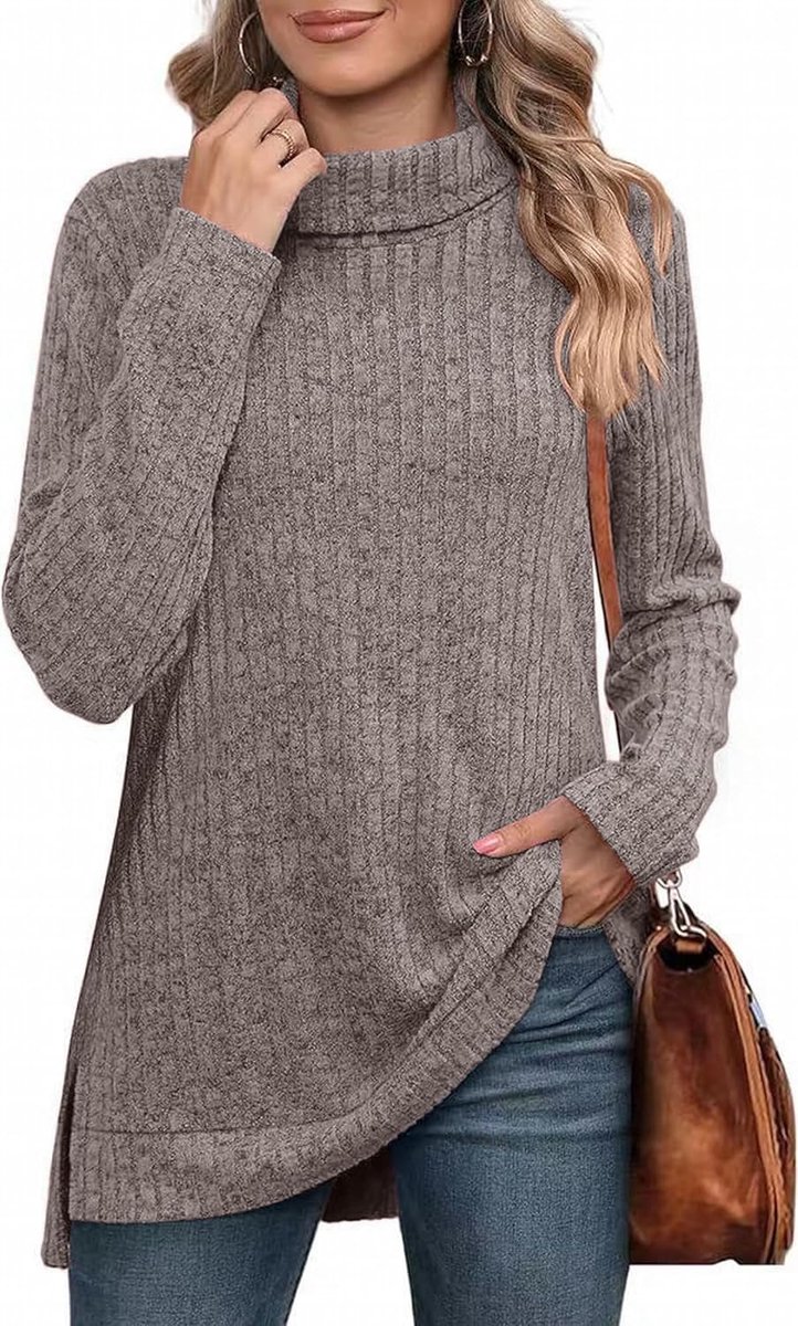 dames zwarte rolkraag sweater tuniek lange mouwen gebreide trui dames lange mouwen outwear