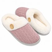Warme Huispantoffels voor Dames en Heren Maat 42-43 - Pluche Slippers met Traagschuim en Zachte Voering - Lichtgewicht Antislip Pantoffels met Gesloten Teen - Voor Binnen en Buiten in Herfst en Winter - Roze