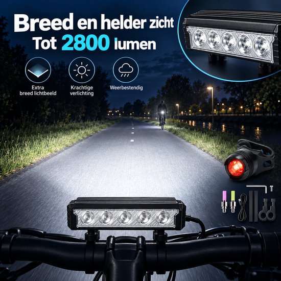 2800 Lumen E-bike Koplamp fiets - Fietslicht - Fiets lamp - Bike light - 5 LED - 5 Standen - 6600mAh - IPX5 Waterdicht - waterdichte voor- en achterlamp, geschikt voor alle fietsen, inclusief mountainbikes en racefietsen — afbeelding 4