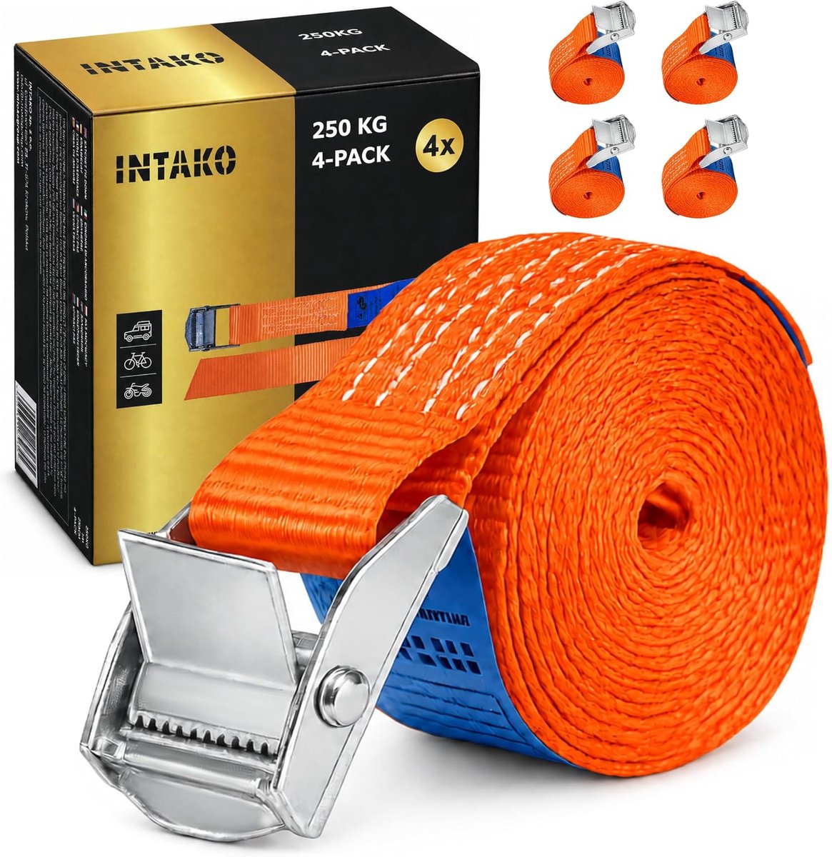 Spanband - Set van 4 - Verstelbaar - Sjorband - Bevestigingsriem - 2 meter - 250 kg