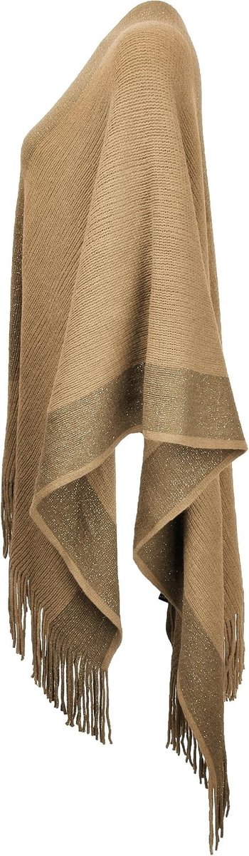 Gebreide deken - Bruin - Eenheidsmaat - Acryl Warme Open Cape met Franjes - Voor Dames