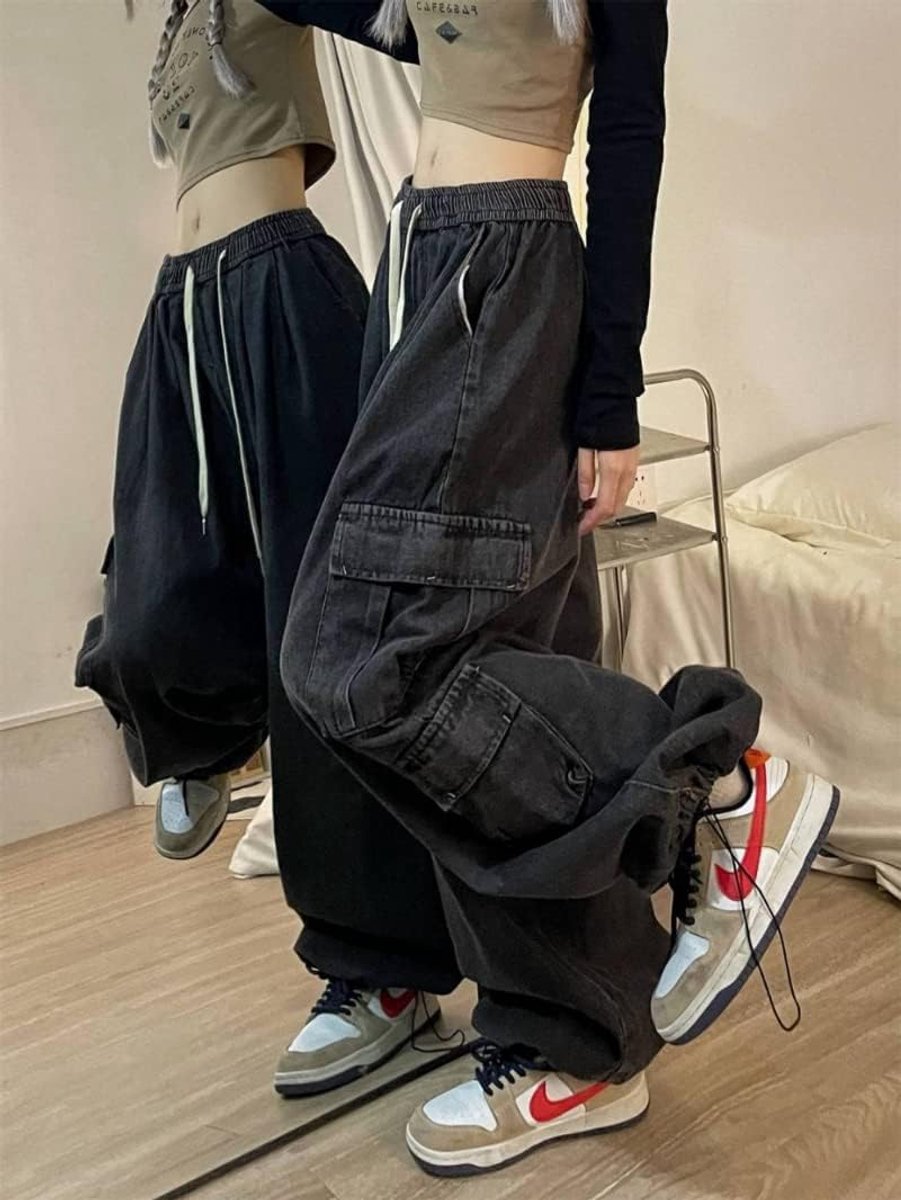 Parachute Broek Cargo Broek Voor Vrouwen Baggy Harajuku Lage Taille Y2K Broek Grunge Broek, Zwart, M