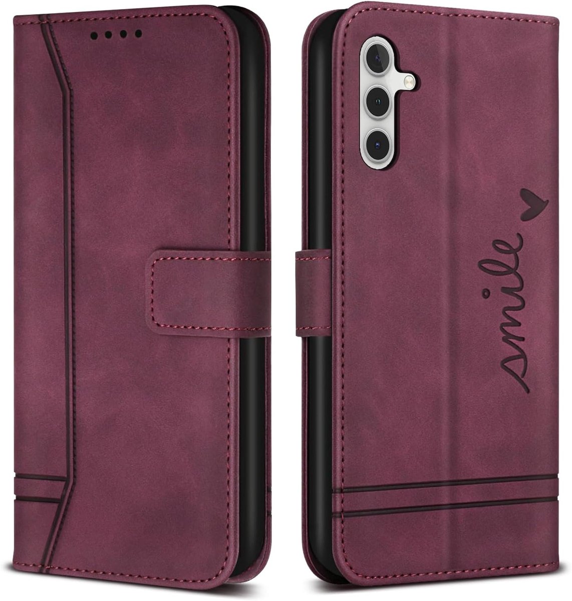 Telefoonhoesje voor Samsung Galaxy A54 5G Hoes, PU Lederen Flip Wallet Case met Kaartenvakken en Folio Cover Beschermhoesje voor Galaxy A54 5G, Wijnrood