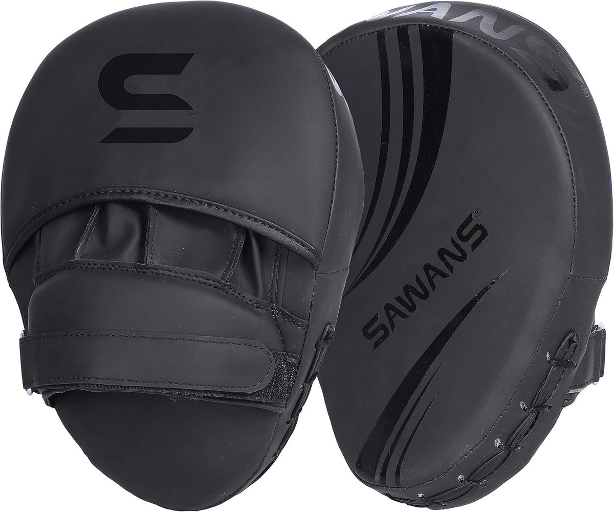 Boksbal standaard - Mat zwart - Gebogen Focus Pads van Kunstleer - Voor Kickboksen en MMA Training